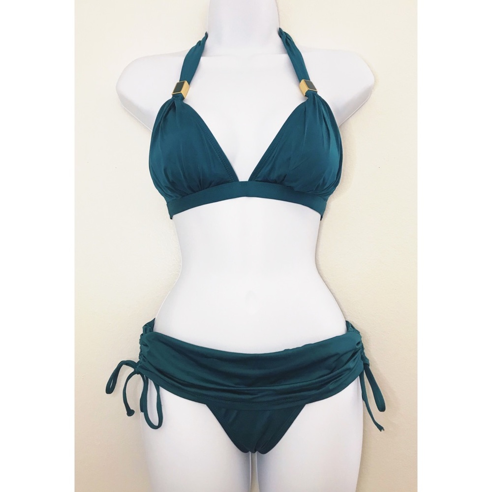 Bikini Set teal, xhilaration gold metal detail